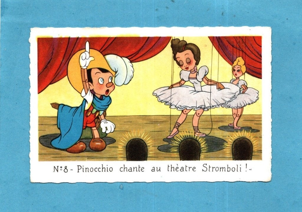 Oude Disney-kaart nr.8 - Pinocchio in Stromboli theater P020, Verzenden, 1920 tot 1940, Gelopen