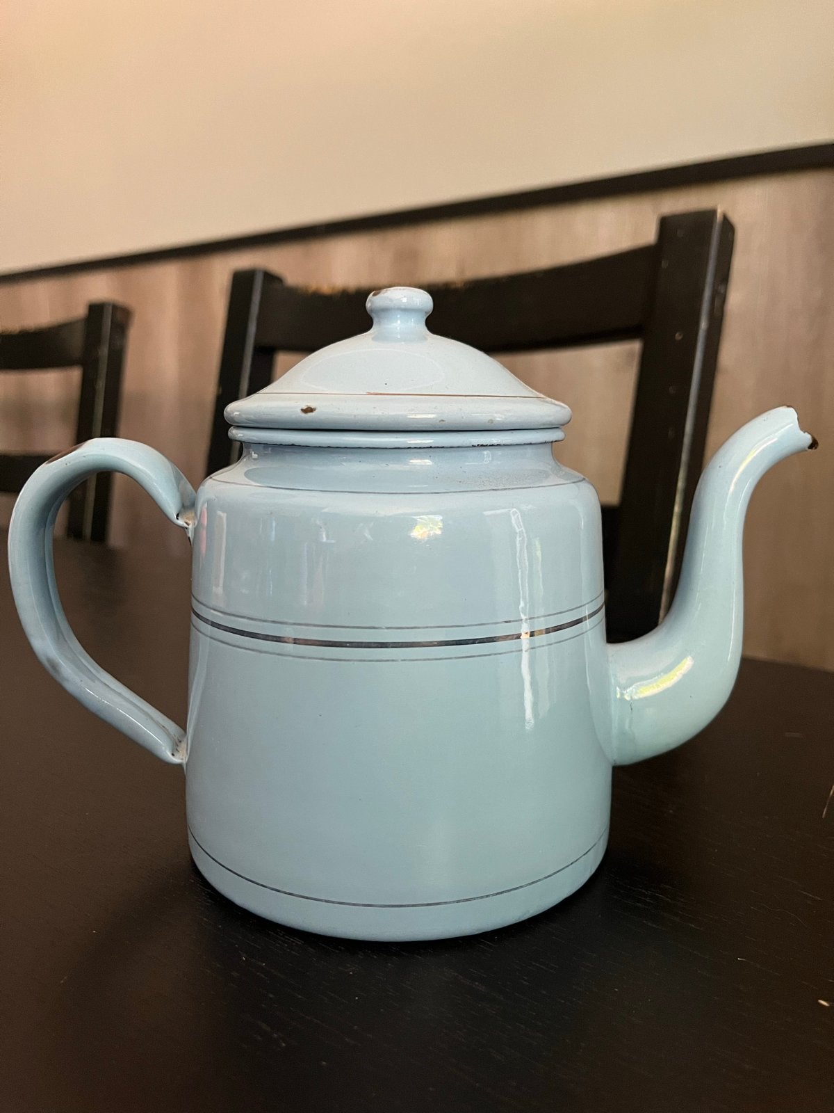Charmante Oude Lichtblauwe Emaille Theepot, Ophalen of Verzenden