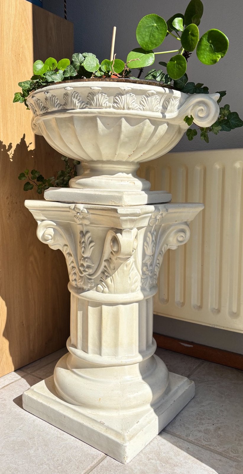 Decoratieve zuil met plantenbak - Klassiek design, Ophalen, Gebruikt, Klassiek, Beige