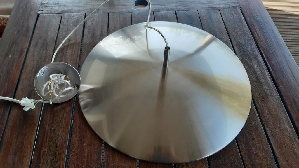 Hanglamp met metalen kap met TL lamp, Ophalen, Gebruikt, Glas, Modern