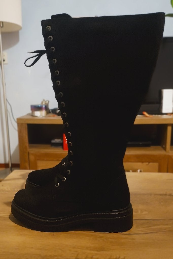 Suede Leren laarzen 38 brede kuit Ulla Popken wide fit, Kleding | Dames, Hoge laarzen, Verzenden, Zwart, Nieuw