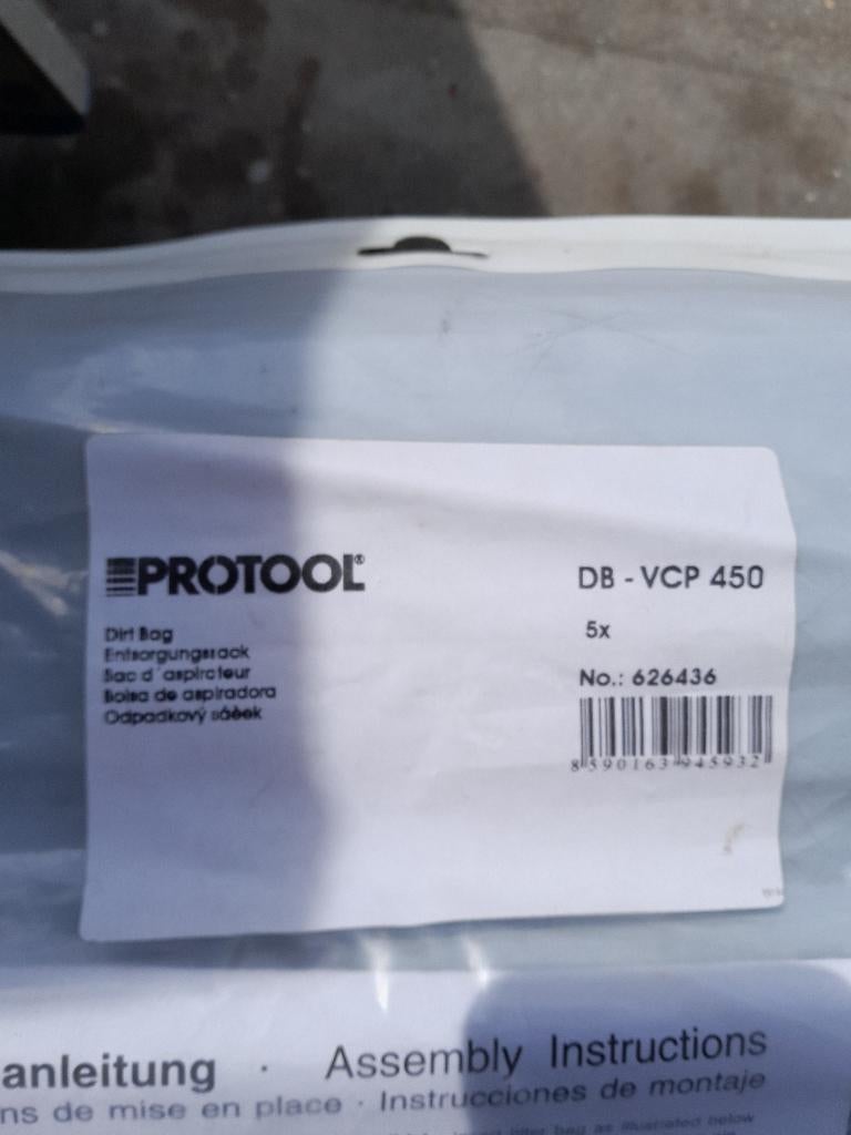 PROTOOL  DB-VCP 450   stofzakken (plastic)  2x5, Ophalen of Verzenden, Nieuw, Overige typen