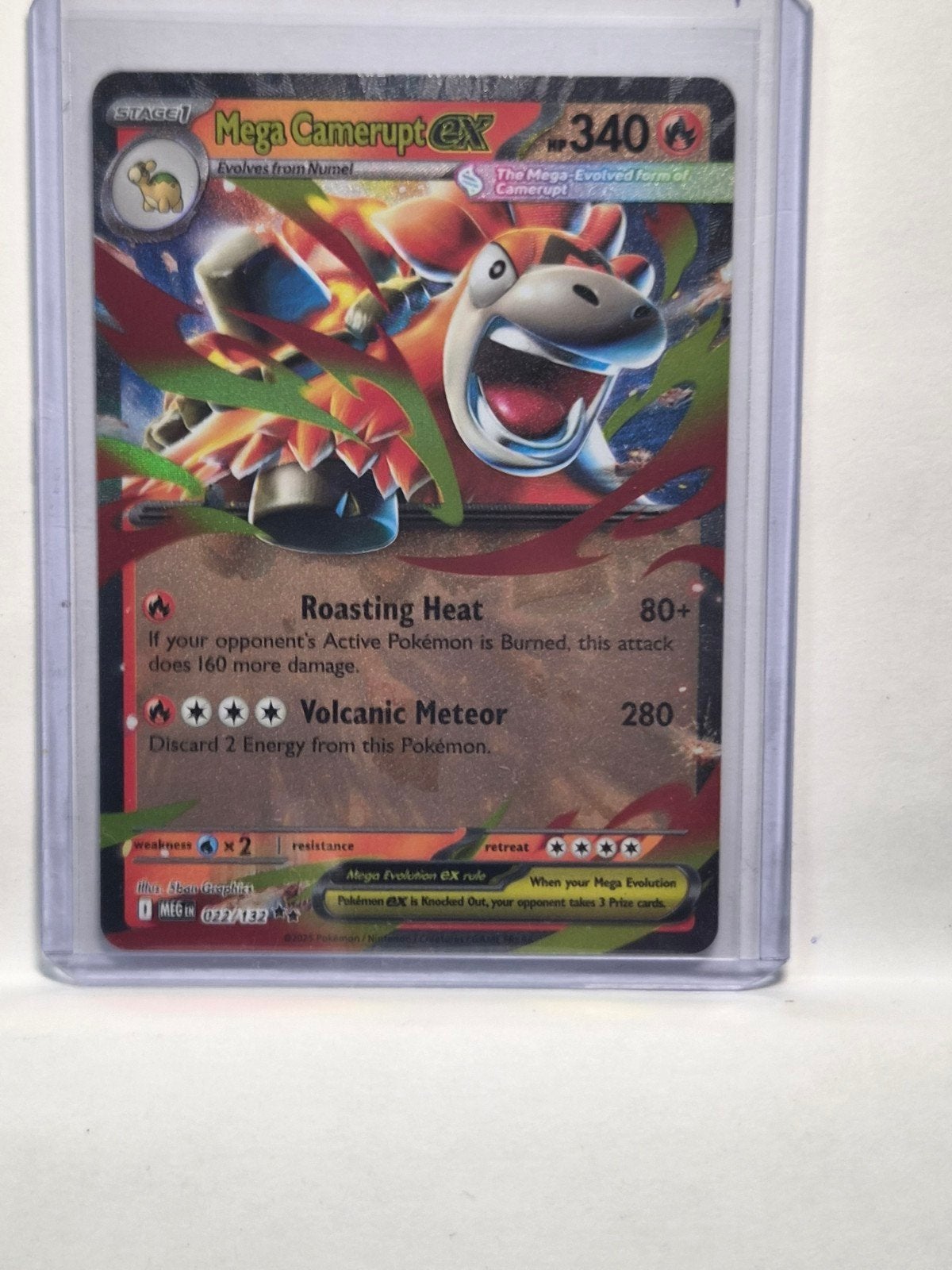 Mega Camerupt EX 022/132 Pokémon Kaart - Zeldzaam en Krachti, Ophalen of Verzenden, Zo goed als nieuw, Losse kaart, Foil
