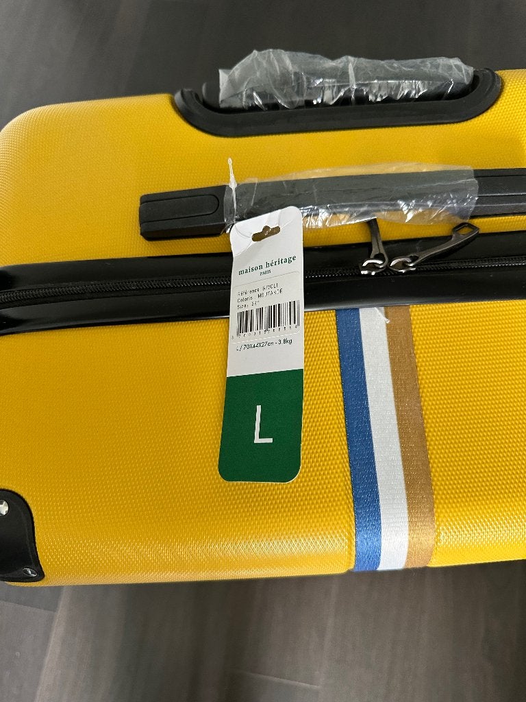 Gele koffer met 4 wieltjes (spinner), Ophalen, Wieltjes, Hard kunststof, 45 tot 55 cm