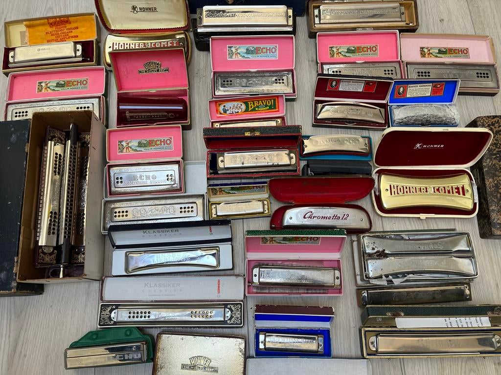 Grote collectie mondharmonica's, Muziek en Instrumenten, Ophalen, Gebruikt, Overige typen, Met koffer of doosje