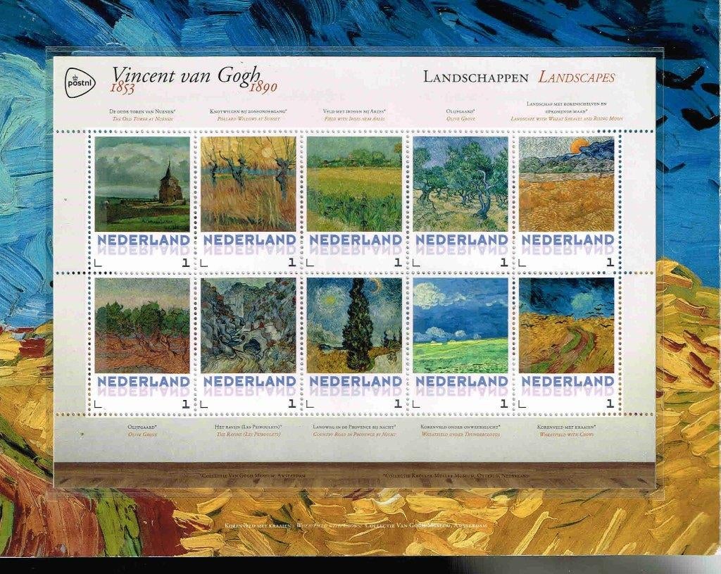 Vincent van gogh 4 vel 10 persoonlijke zegels1/65.15, Postzegels en Munten, Verzenden, Na 1940, Postfris