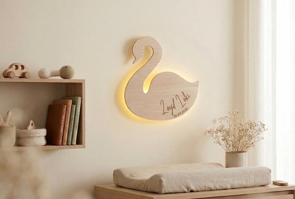 Zwaan wandlamp 35x35cm met afstandsbediening en timer, Nieuw, Ophalen of Verzenden, Laser creative, Lasercreative@outlook.com