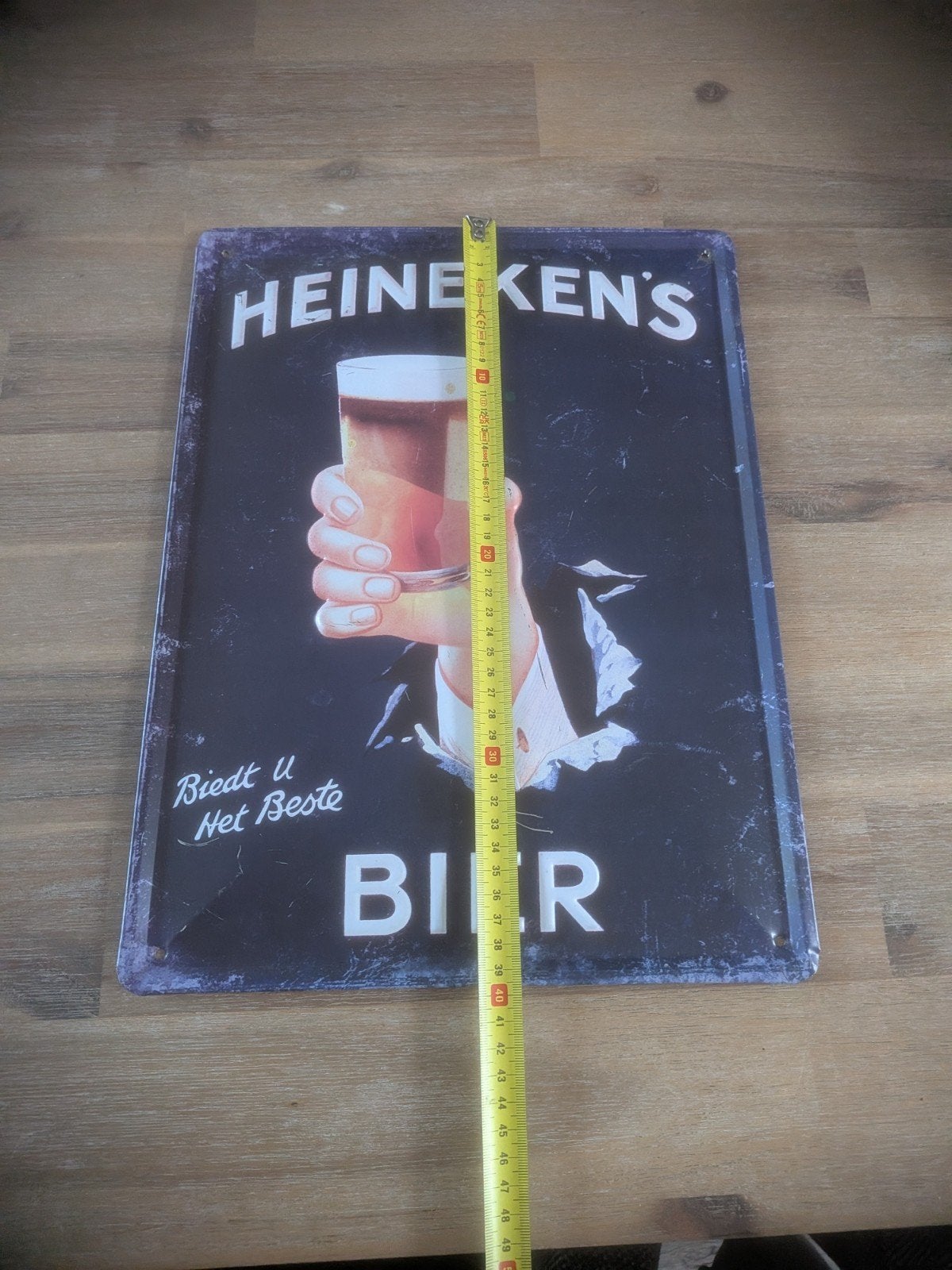 Heineken's Bier Reclamebord - Vintage Look, Verzamelen, Ophalen of Verzenden, Gebruikt, Reclamebord