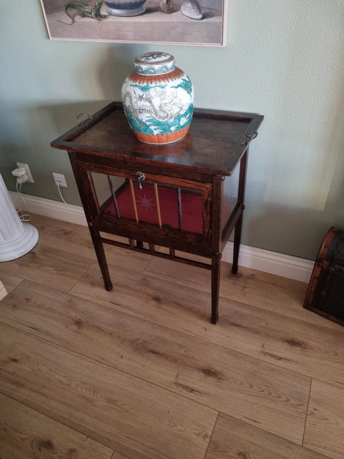 Antieke houten theetafel met lade, Ophalen