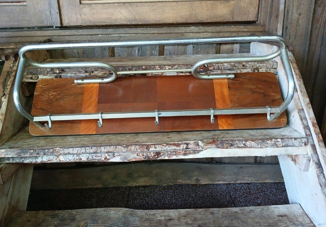 Vintage Art Deco Wandkapstok met Hoedenplank en Haken, Wandkapstok, Gebruikt, Ophalen of Verzenden, Minder dan 100 cm
