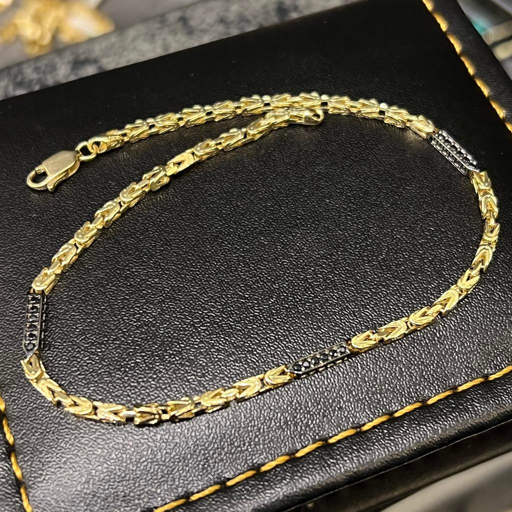 14k gouden armband koningsschakel onyx stenen, Ophalen of Verzenden, Zo goed als nieuw, Goud