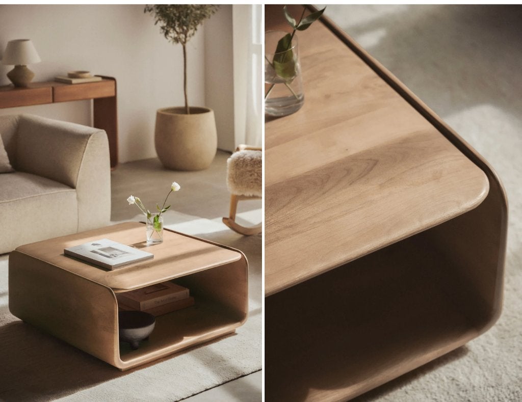 Nieuwe salontafel Mangohout (Sklum Tinsley) t.w.v. €240, Ophalen, 50 tot 100 cm, Mangohout, Vierkant