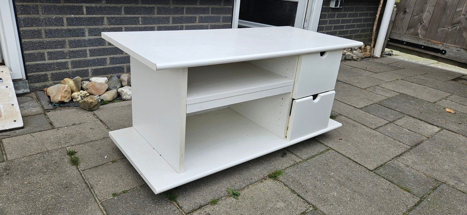 TV Kast, met 2 lades wit, 1x0,45x0,48 m LxBxH, Ophalen, 50 tot 100 cm, Zo goed als nieuw, Minder dan 100 cm