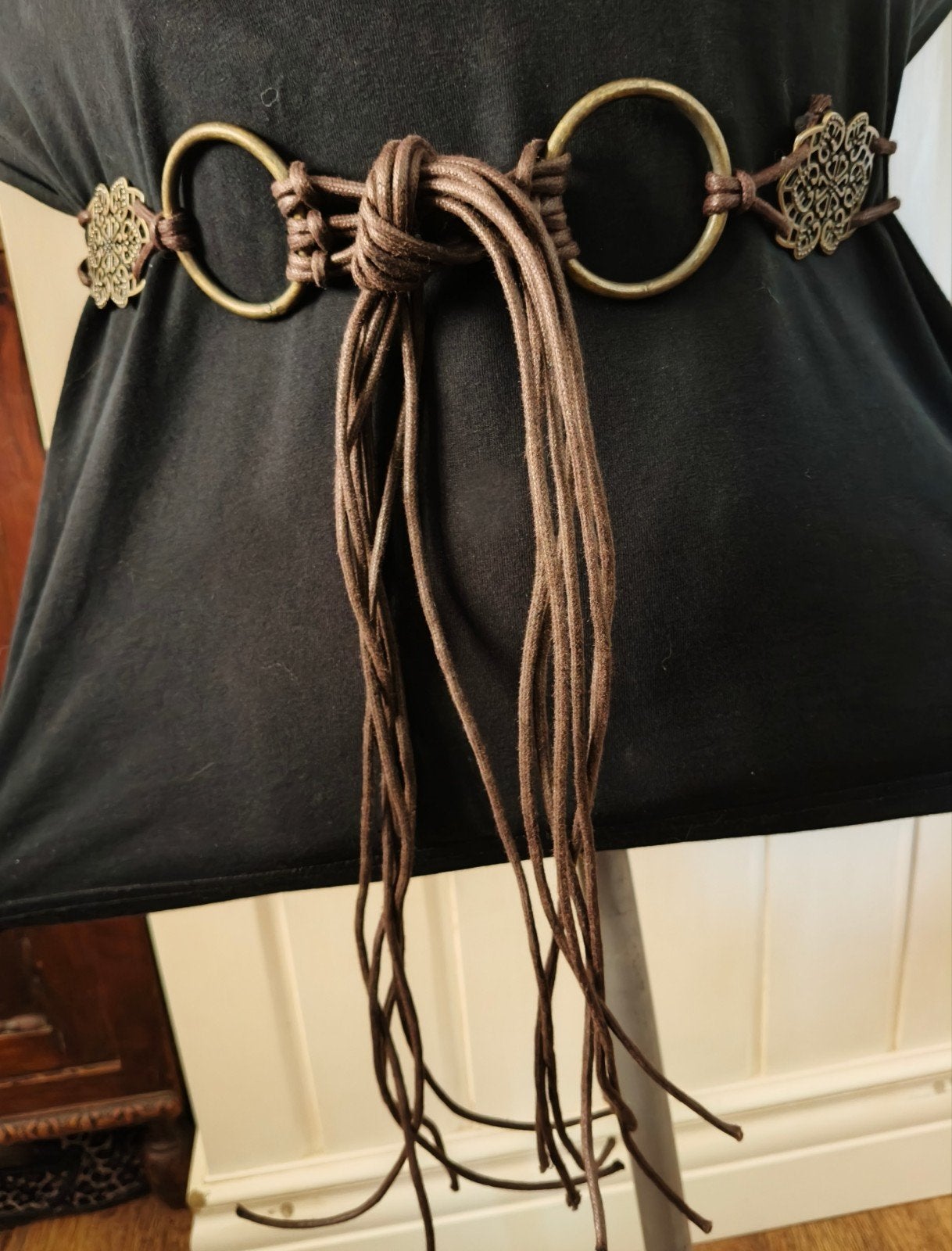 Vintage Boho Ceintuur met Messing Details, Verzenden, Zo goed als nieuw, 5 cm of meer