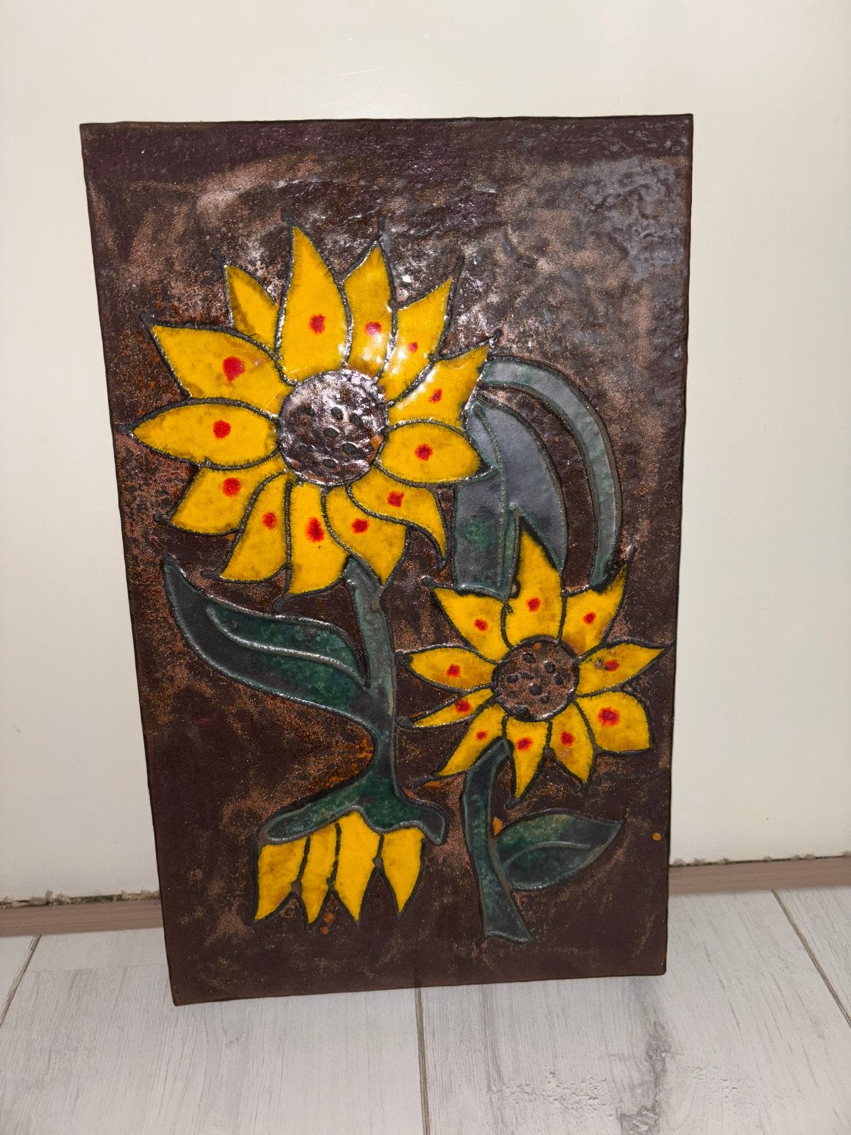 Vintage Ruscha keramiek wandtegel - zonnebloem, Antiek en Kunst, Ophalen of Verzenden