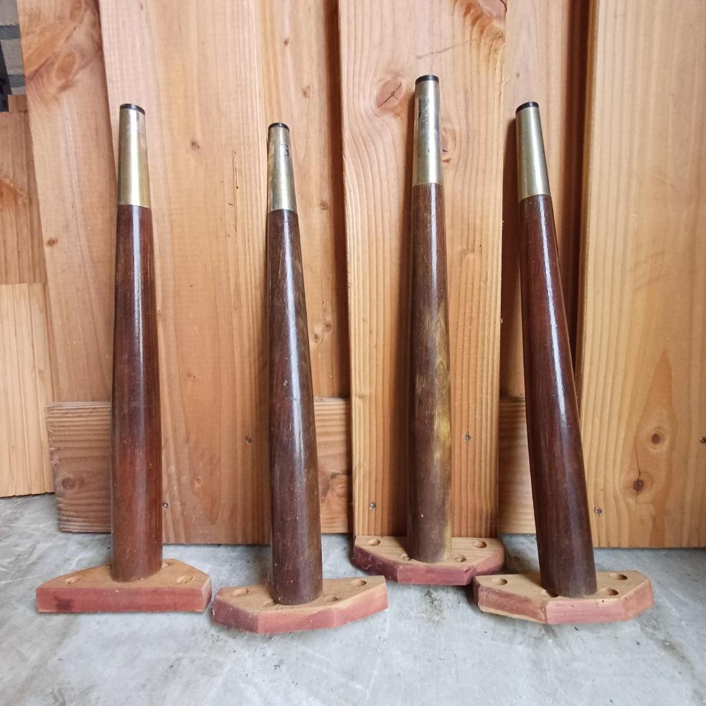 Set van 4 vintage tafelpoten, hout met messing, Huis en Inrichting, Tafelonderdelen, Overige houtsoorten, Tafelpoot, Gebruikt