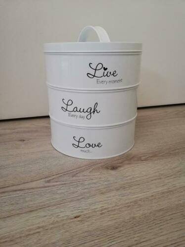 nieuwe voorraadpot blik met tekst live love laugh snoeppot, Verzamelen, Blikken, Ophalen of Verzenden, Nieuw, Overige