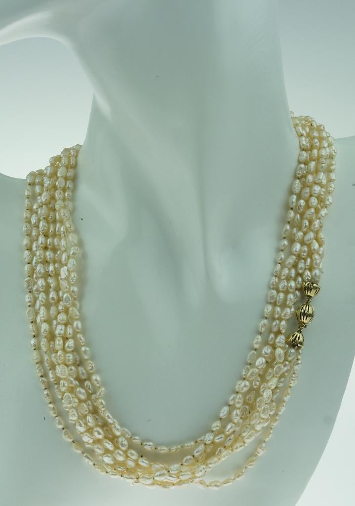 Fraai parel collier 14k gouden sier slot 4-strengs ketting