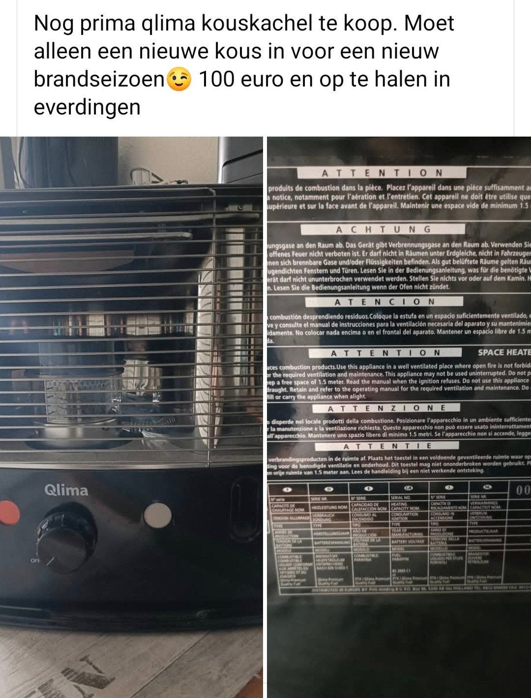 qlima kouskachel petroleum, Ophalen, Gebruikt, Overige brandstoffen, Petroleumkachel