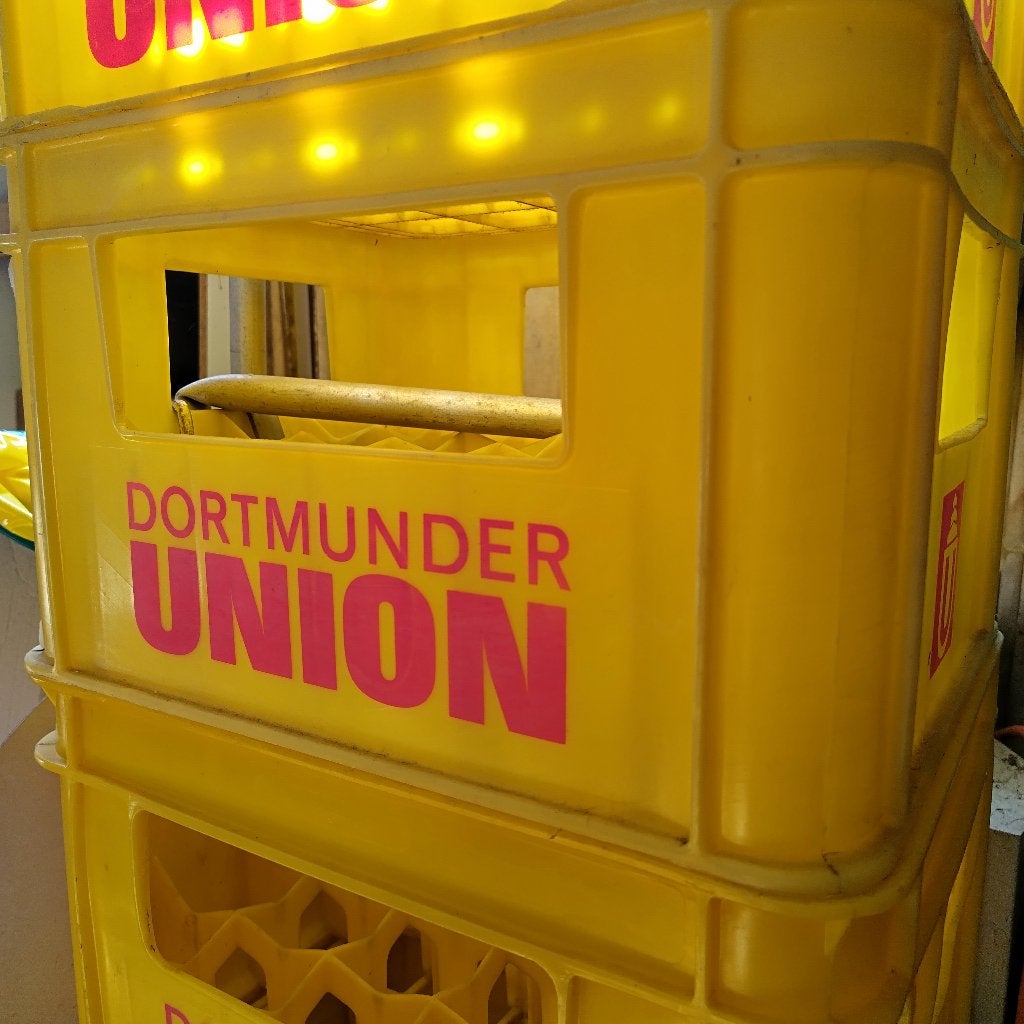 6x Dortmunder Union bierkratten - Geel, Ophalen, Gebruikt, 40 tot 60 cm, Minder dan 50 cm