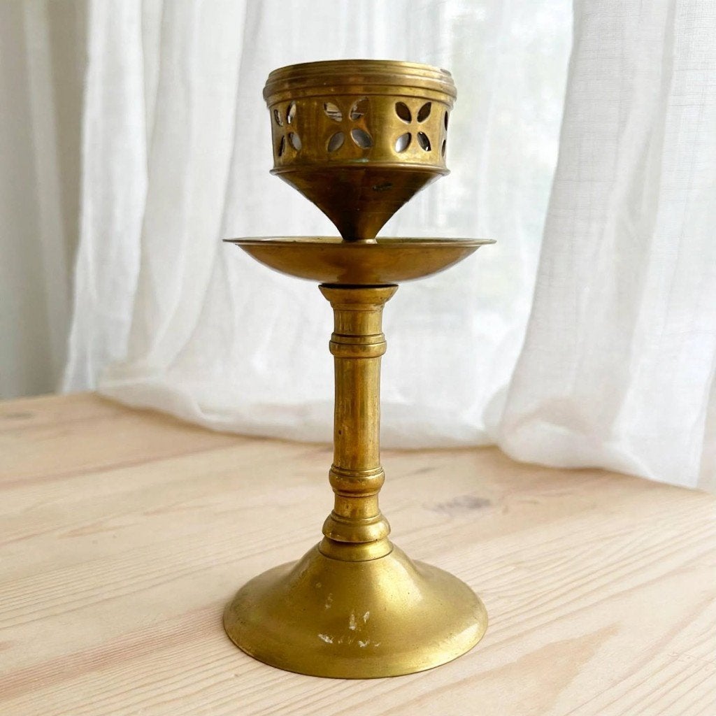 Vintage Messing Theelichthouder op Voet - Kelk Kandelaar, Ophalen of Verzenden, Overige materialen