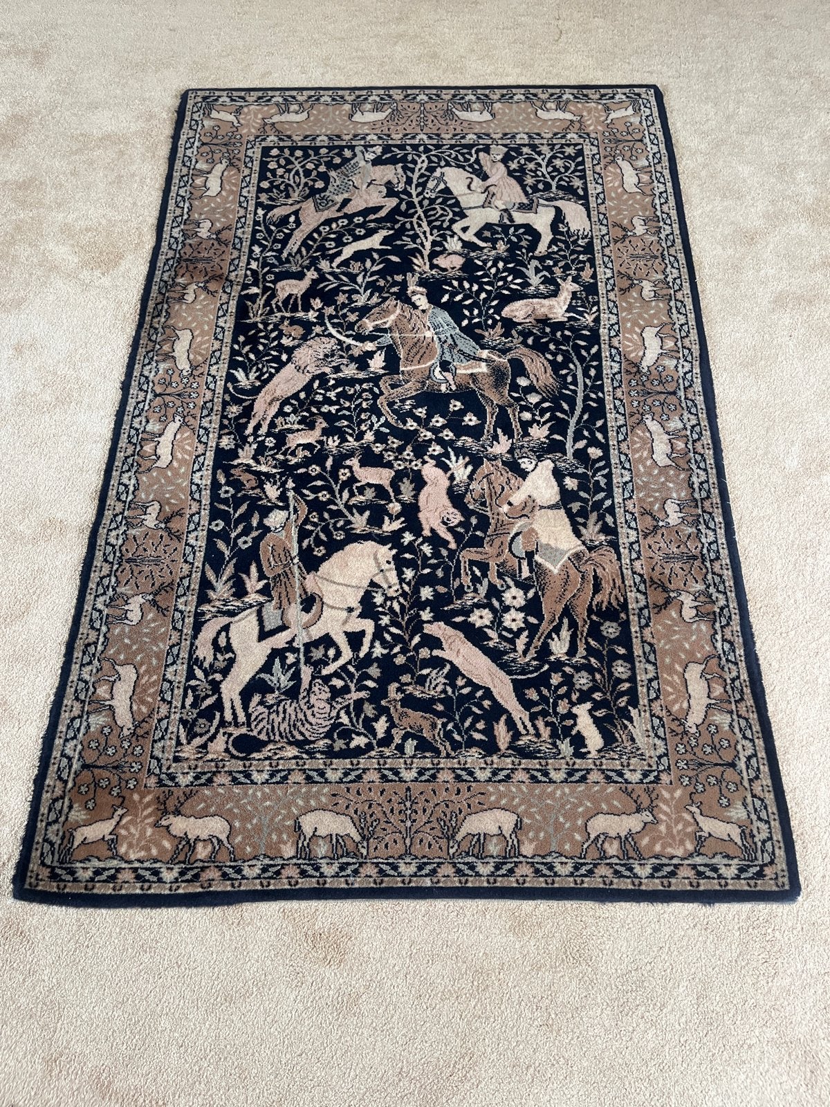 Perzisch Jachttafereel Tapijt - 200x125 cm, Ophalen, Gebruikt, 100 tot 150 cm, Zwart