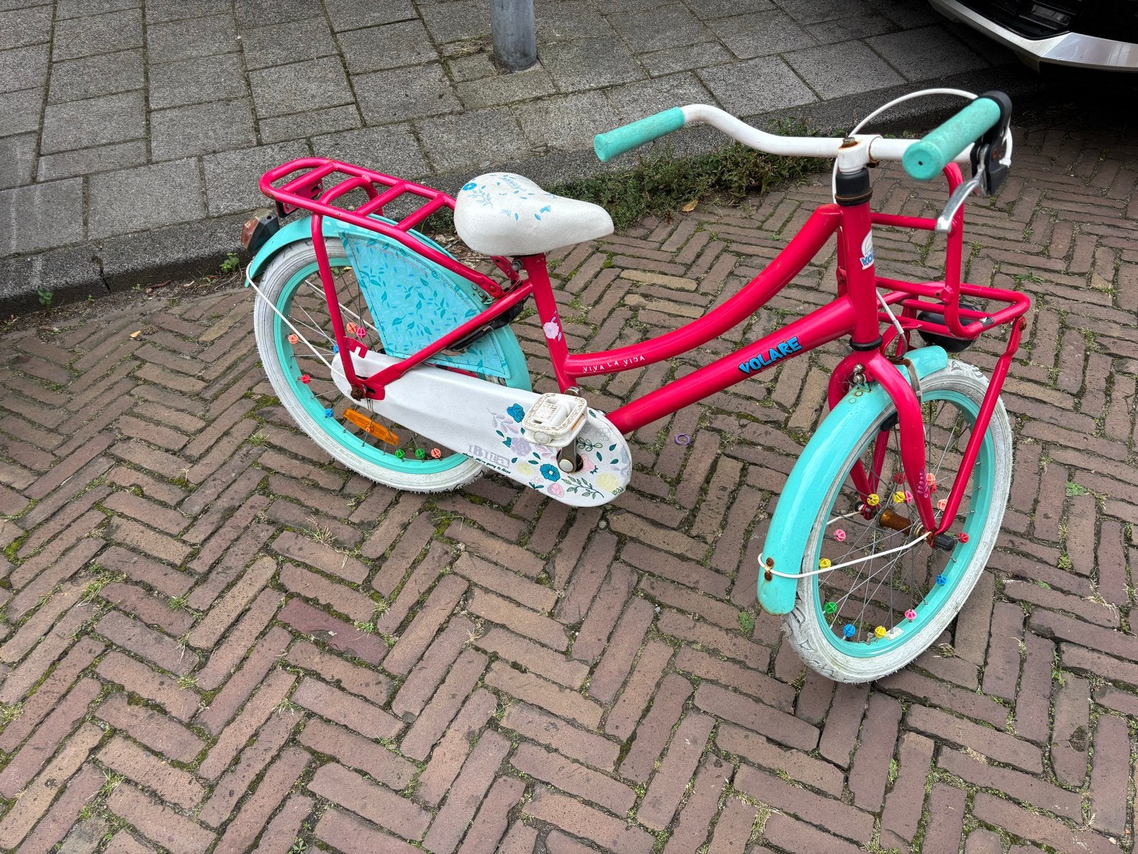 Volare kinderfiets roze/blauw, Fietsen en Brommers, Fietsen | Kinderfietsjes, Ophalen, Gebruikt, Terugtraprem, 20 inch of meer