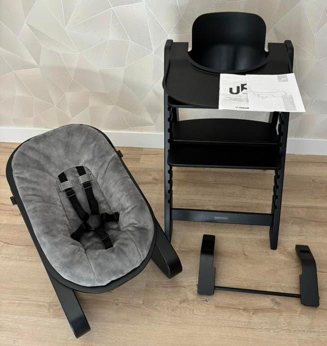Complete Kidsmill kinderstoel zwart met baby en newbornset, Ophalen, Gebruikt, Meegroeistoel