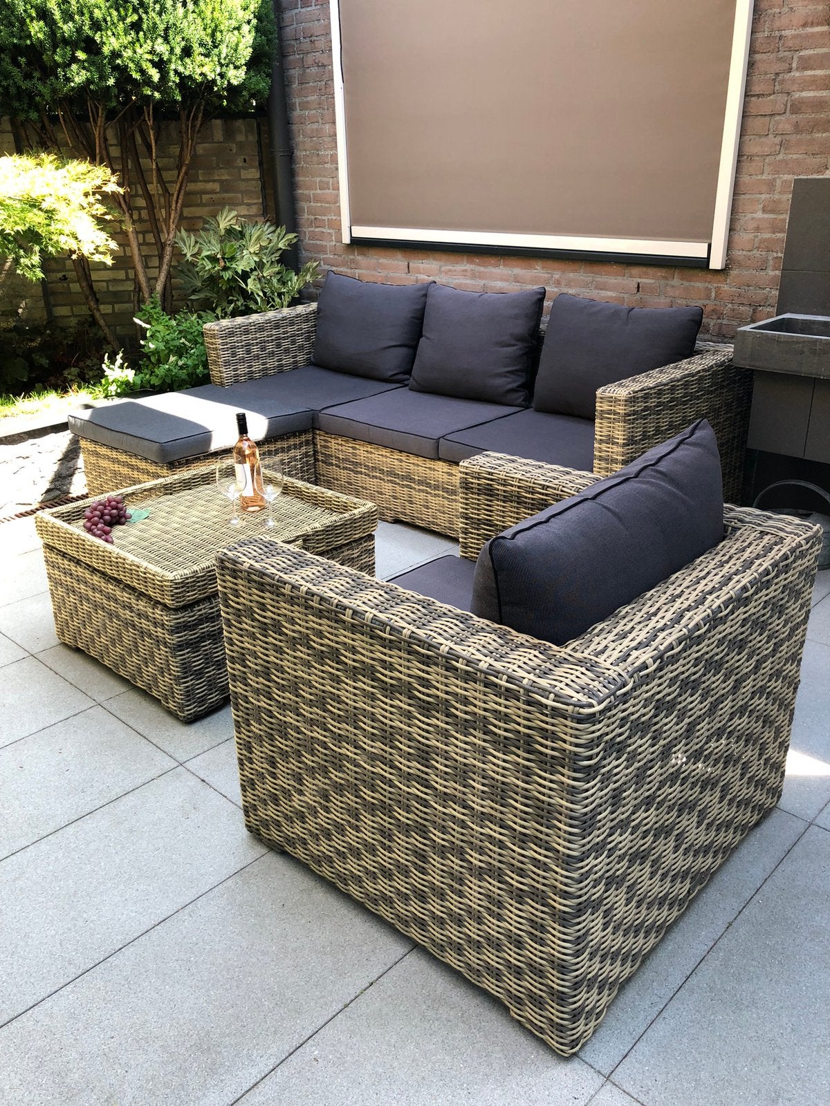 Loungtuinset 5 delig met kussens., Tuin en Terras, Ophalen, Zo goed als nieuw, Overige materialen, Bank