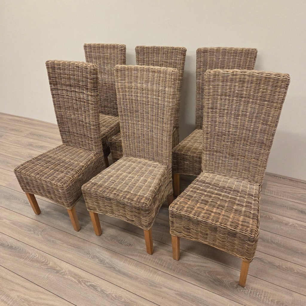 Set van 6 rieten eetkamerstoelen met hoge rugleuning | Rotan, Ophalen, Overige kleuren, Nieuw, Landelijke, Bohemian