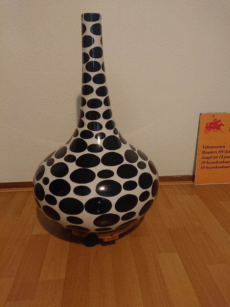 Toffe Zwart Wit Gestippelde Glazen Vaas 9KG!, Ophalen, Gebruikt, Overige kleuren, Glas
