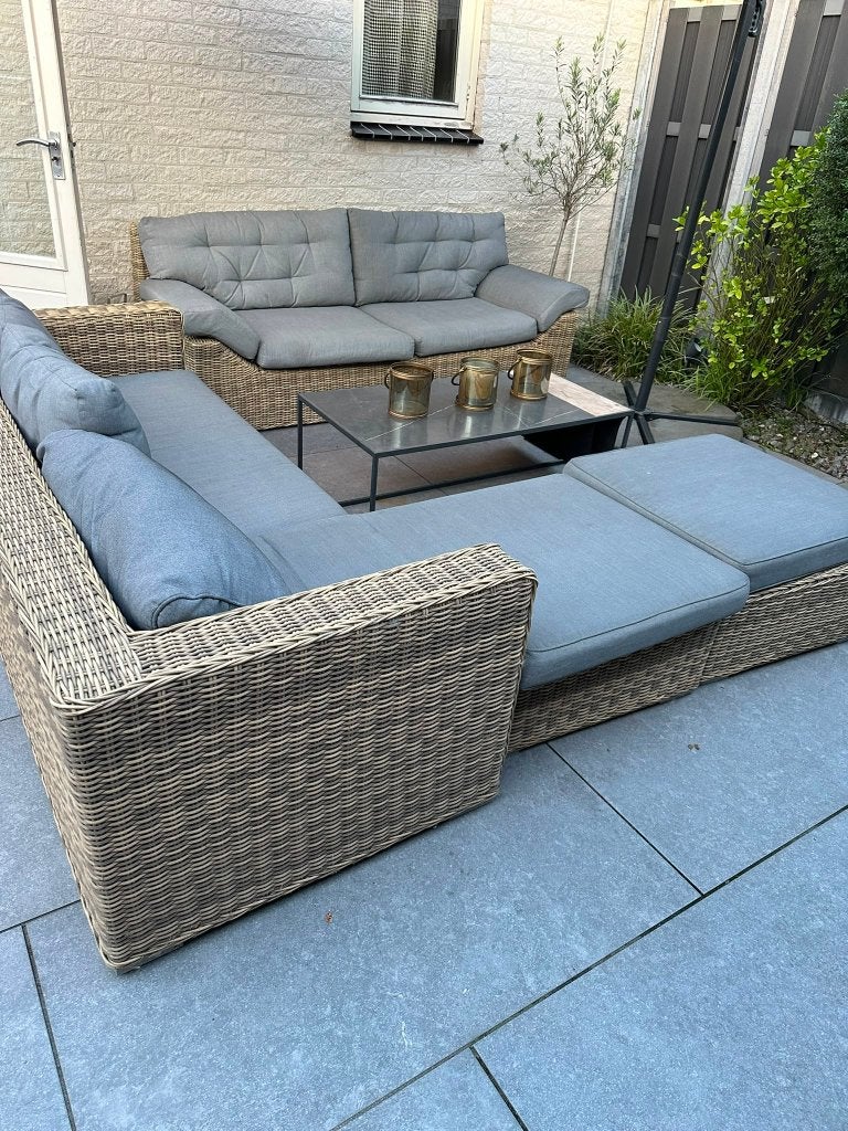 Luxe loungeset tuin – Wicker – Grijs – Incl. kussens, Tuin en Terras, Tuinsets en Loungesets, Ophalen, Gebruikt, 6 zitplaatsen
