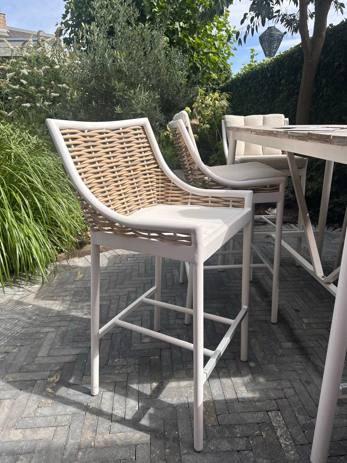 Applebee tuinset met 6 barkrukken en hoge tafel, Ophalen, Eettafel, 6 zitplaatsen, Zo goed als nieuw