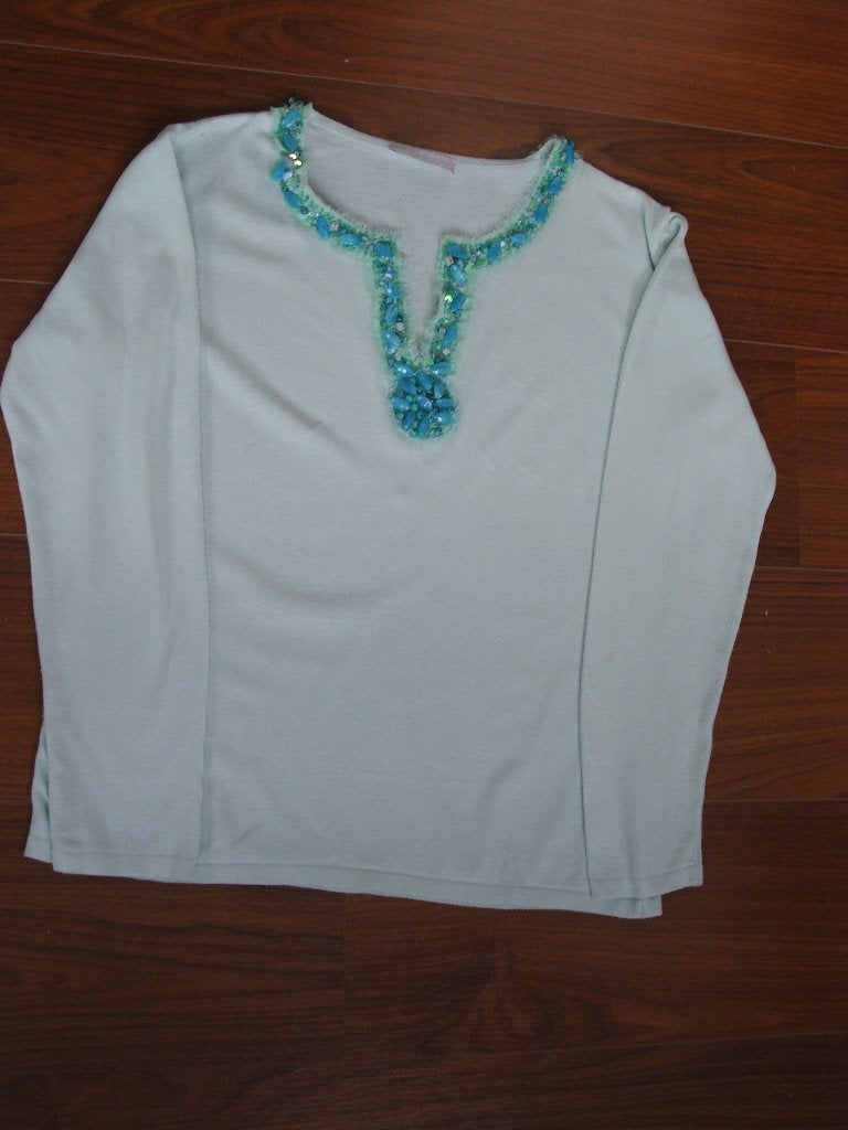 Oui turquoise trui met stras stenen 44, Ophalen of Verzenden, Zo goed als nieuw, Maat 42/44 (L), Blauw