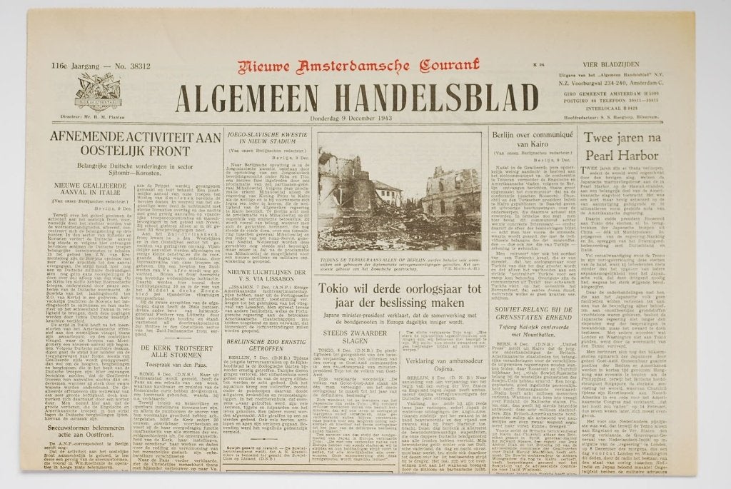 Algemeen Handelsblad 9 december 1943 Krant WOII Heruitgave, Verzamelen, Zo goed als nieuw, Verzenden, Amsterdam, Overige soorten