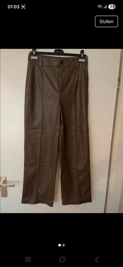 Zara Bruine Faux Leren Broek - Maat S, Kleding | Dames, Ophalen of Verzenden, Zo goed als nieuw, Bruin, Lang