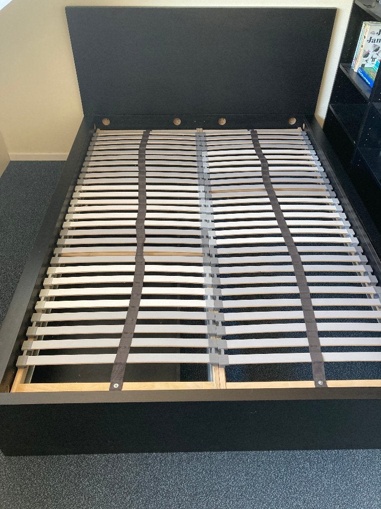 Zwart Ikea Malm bed. Afleveren mogelijk, Ophalen of Verzenden, Gebruikt, Tweepersoons