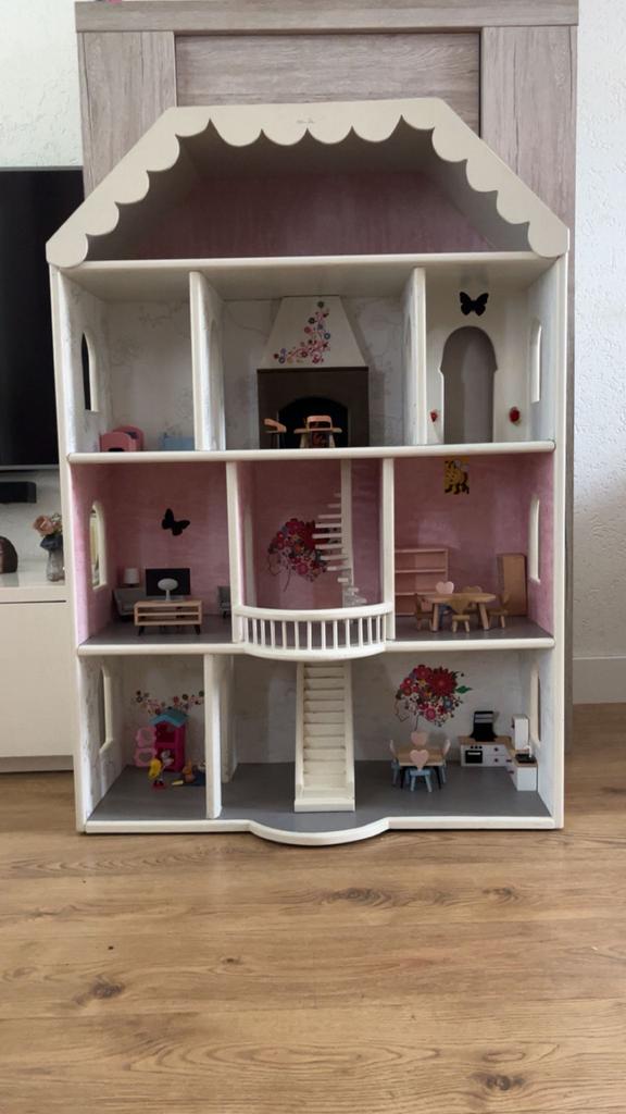 Groot Houten Poppenhuis met Meubels, Ophalen of Verzenden, Zo goed als nieuw, Poppenhuis