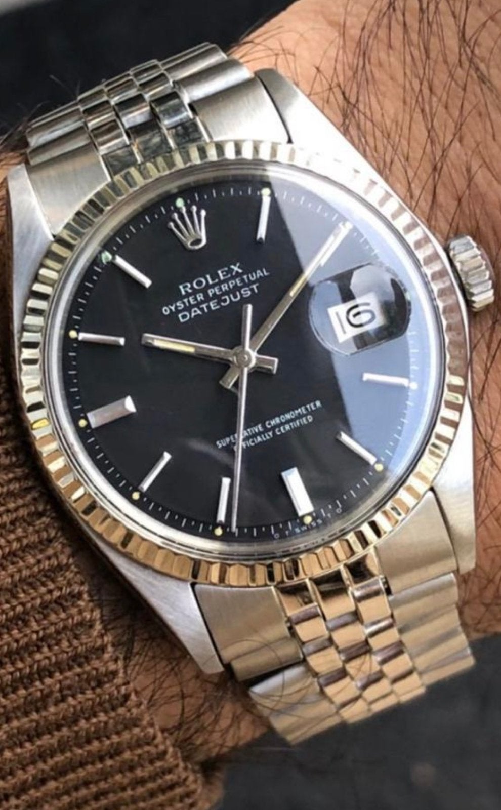 Rolex Datejust 1601 – 36mm – 1972 – Zwarte sigma wijzerplaat, Ophalen, Zo goed als nieuw, Staal, Rolex