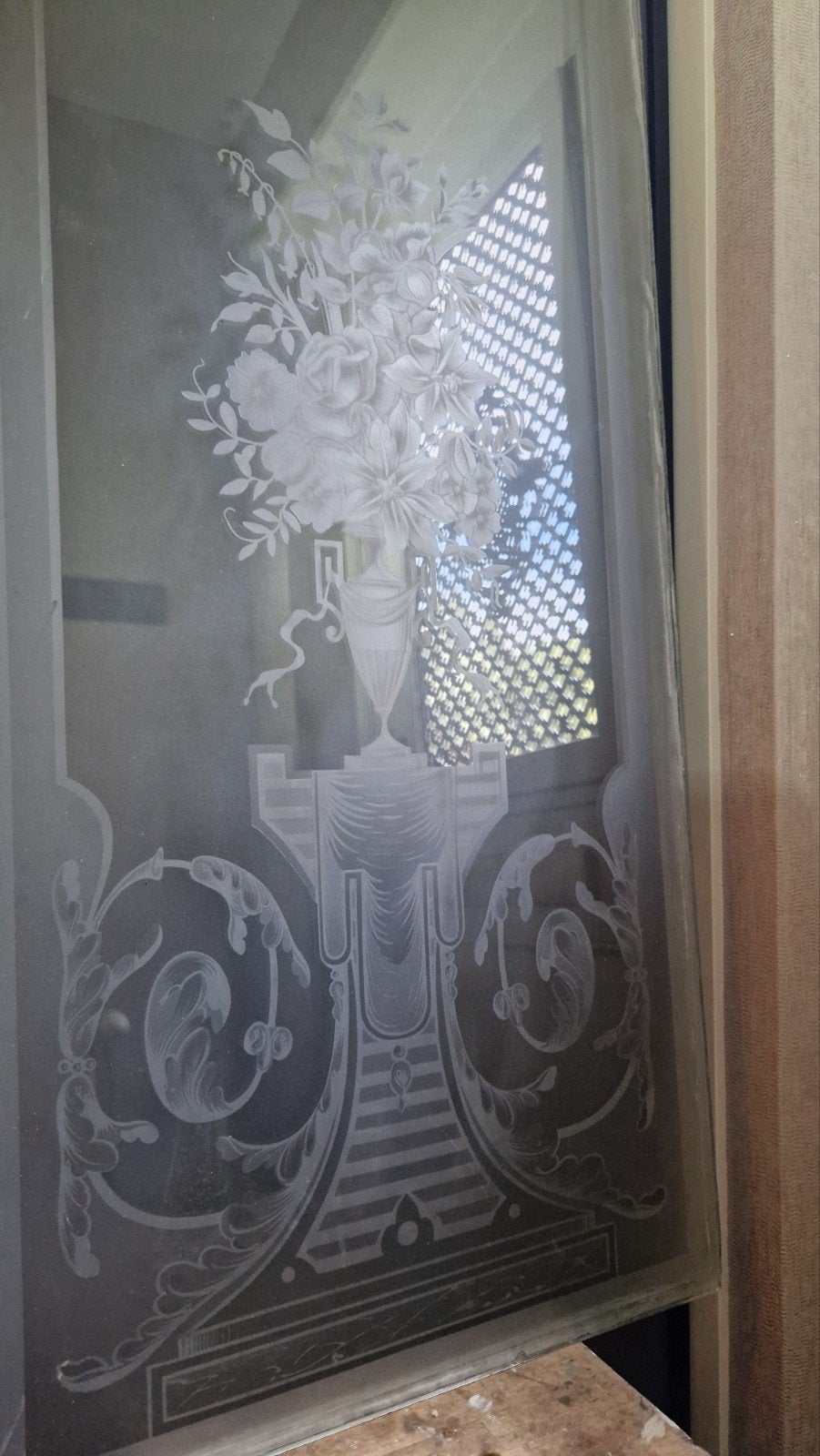 Prachtig geëtste glasplaat voor in een tussendeur, Ophalen, Gebruikt, Glas, Klassiek