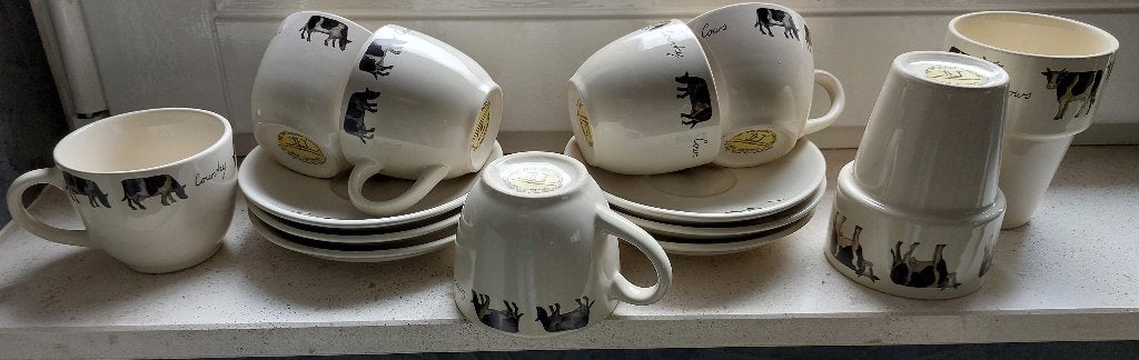 6 kop en schotels en 2 melkbekers van Country Cows van Jet., Ophalen of Verzenden