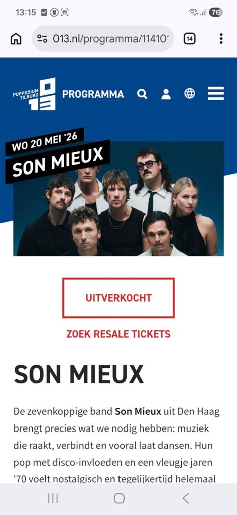2 tickets son mieux 20 mei poppodium 013, Twee personen, Mei