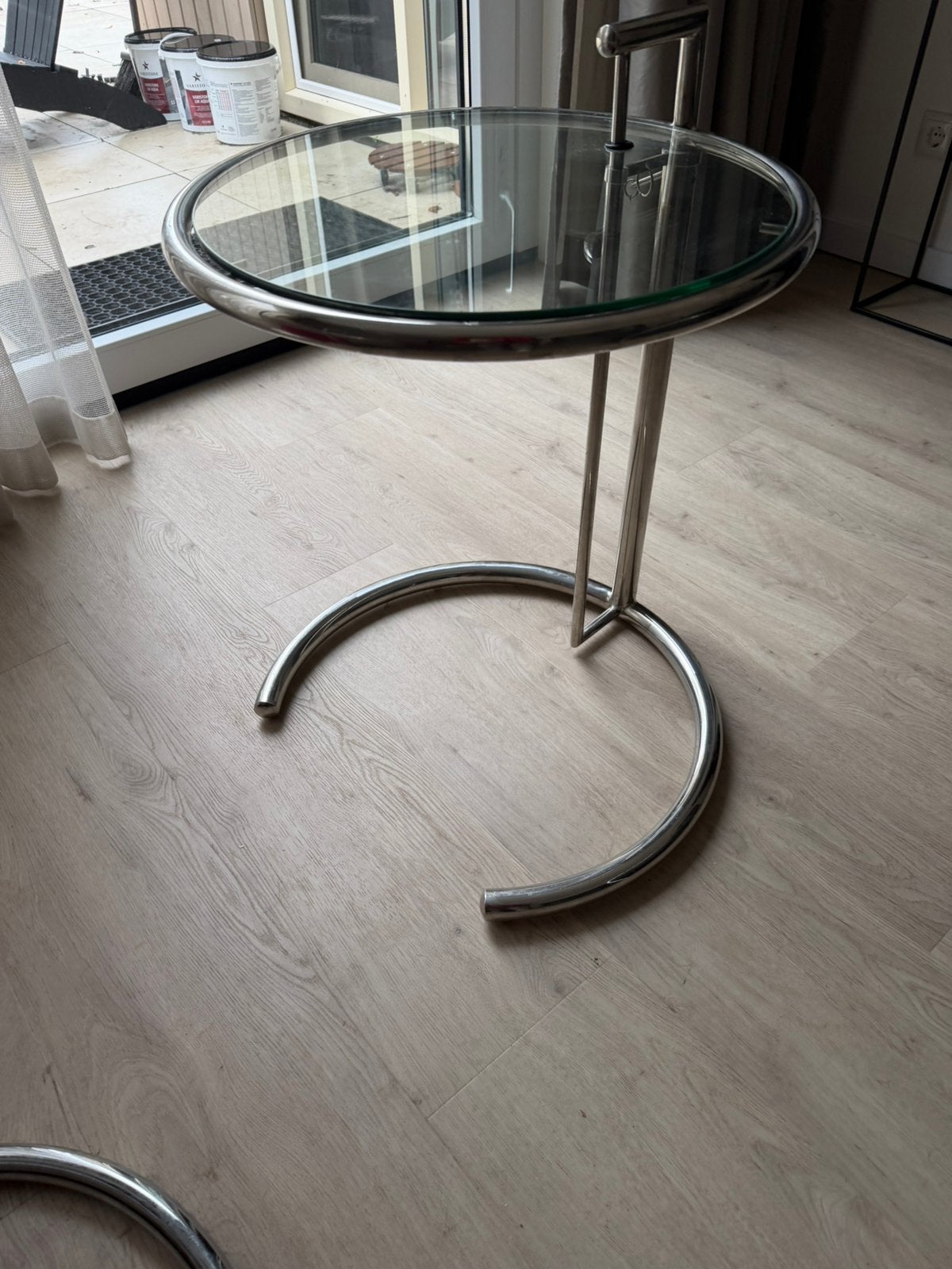 Bijzettafel chroom met glas, 45 tot 60 cm, Minder dan 55 cm, Gebruikt, Rond