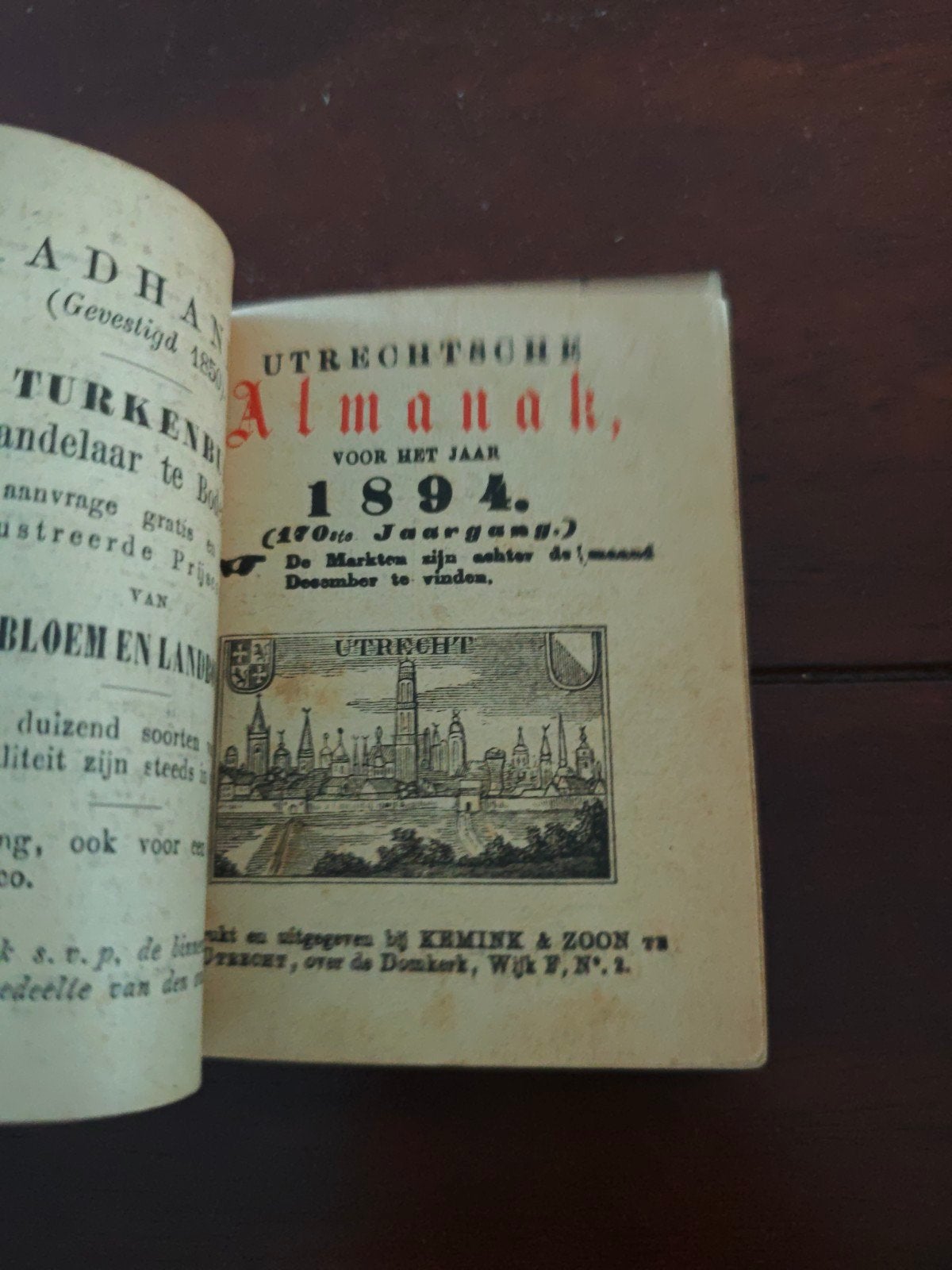 Utrechtsche Almanak uit 1894 - Zeldzaam Historisch Jaarboek, Ophalen of Verzenden, Gelezen