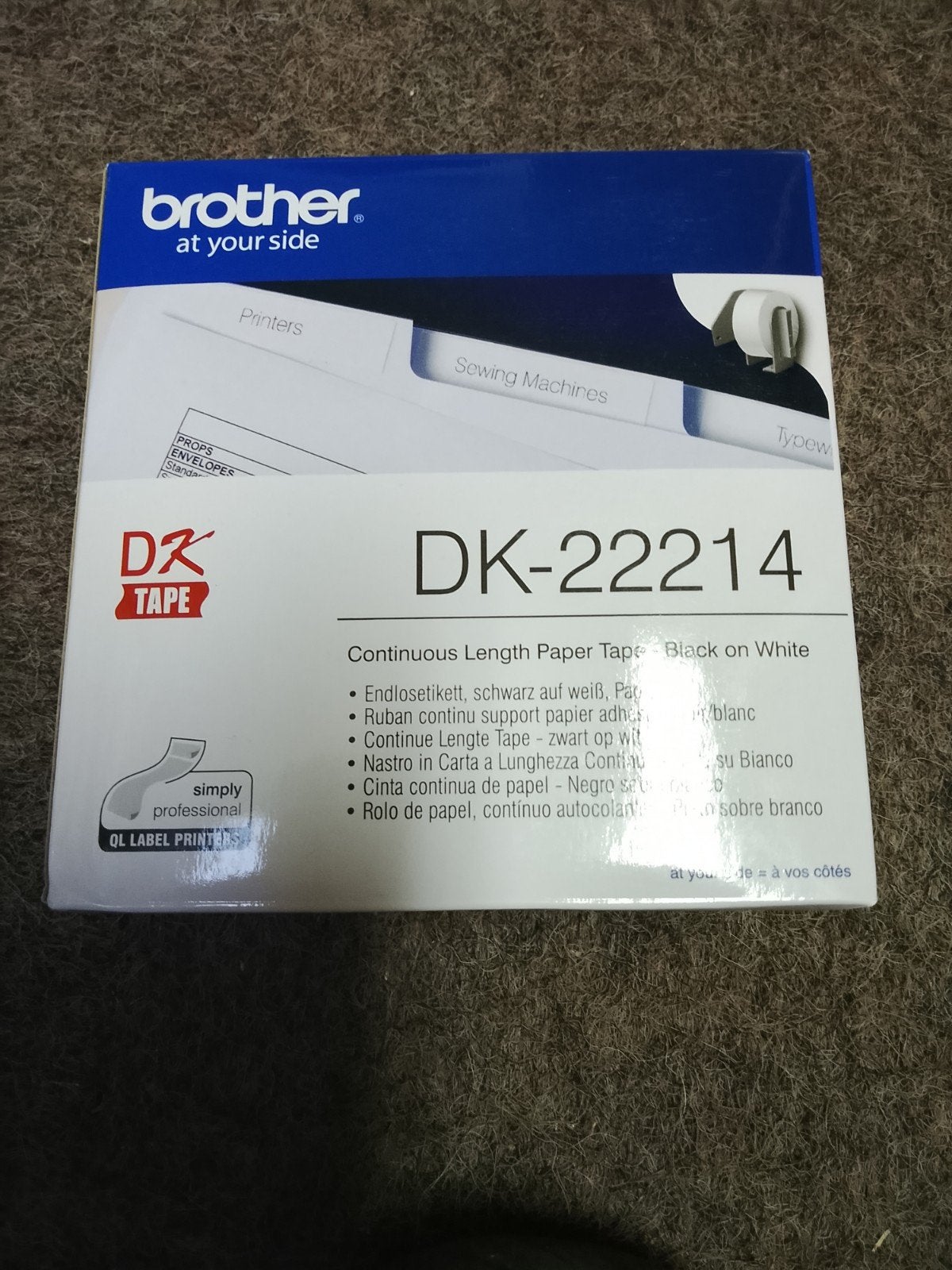 Brother DK-22214 Continu Papier Tape Zwart op Wit, Computers en Software, Ophalen of Verzenden, Nieuw, Etiket, Brother