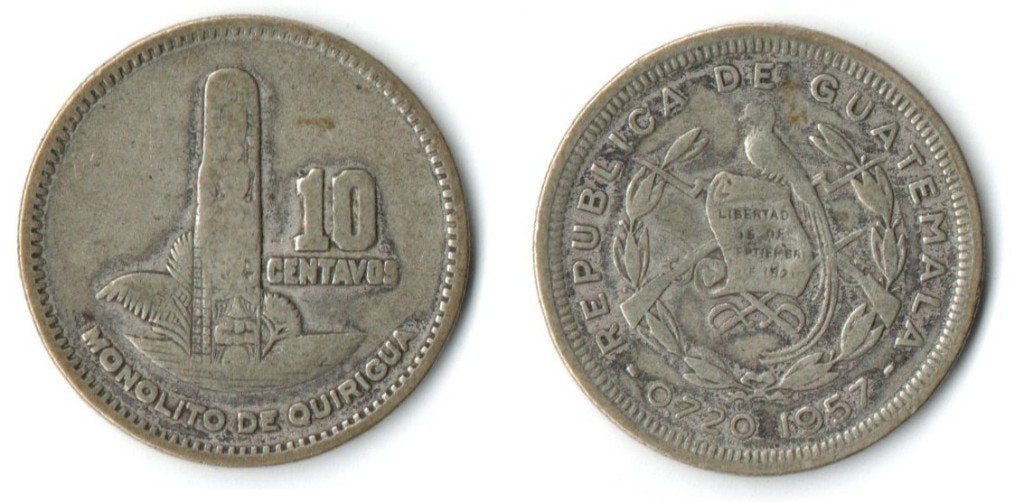 Guatemala 10 Centavos 1957 - Monolito de Quirigua, Verzenden, Midden-Amerika, Losse munt