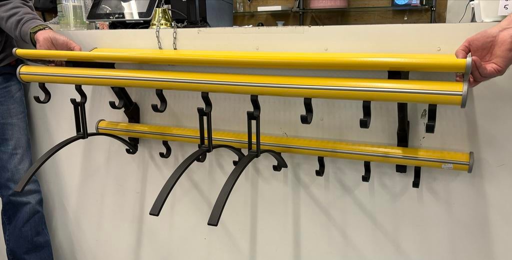 Vintage Gardelux Colorline kapstok geel/grijs met hangers, Zo goed als nieuw, Minder dan 100 cm, Metaal, Ophalen