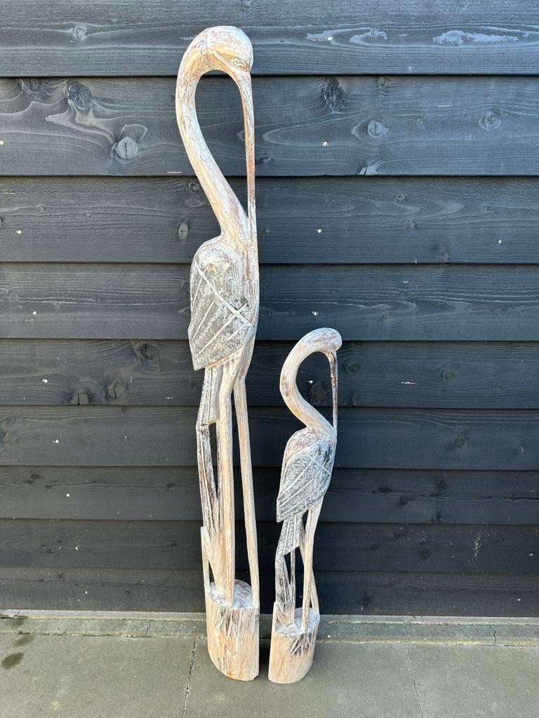 Decoratieve houten kraanvogels set - Wit/grijs, Huis en Inrichting, Ophalen, Hout, Grijs, Landelijk