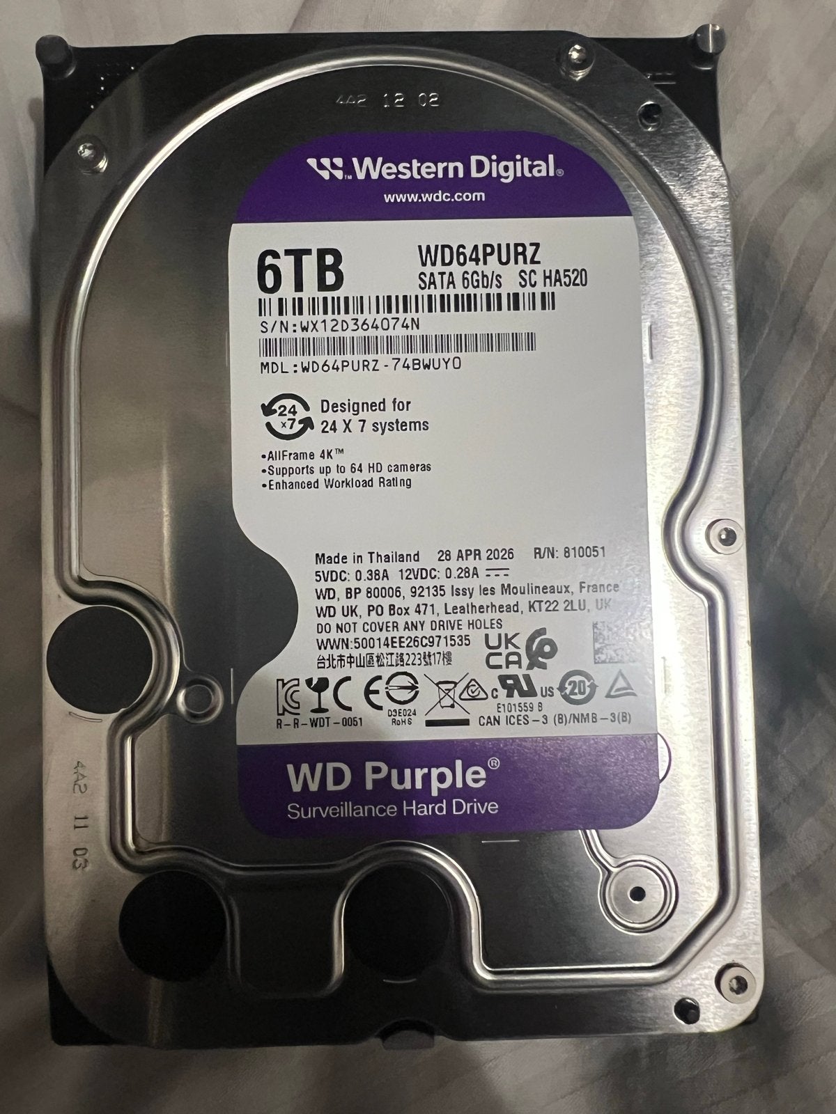 Western Digital Purple WD64PURZ HDD 6TB Nieuw, Computers en Software, Harde schijven, Intern, Nieuw, Ophalen of Verzenden, Desktop