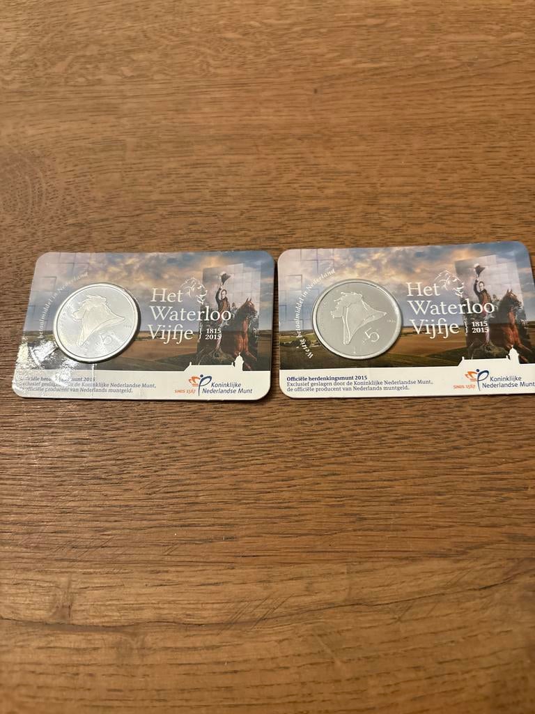 2x Het Waterloo Vijfje 2015 - Herdenkingsmunt, Setje, Koningin Beatrix, Zilver, Euro's